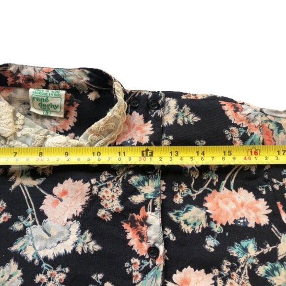 Vintage French Rene Derhy dark florals and lace tunic top shirt - Picture 14 of 16